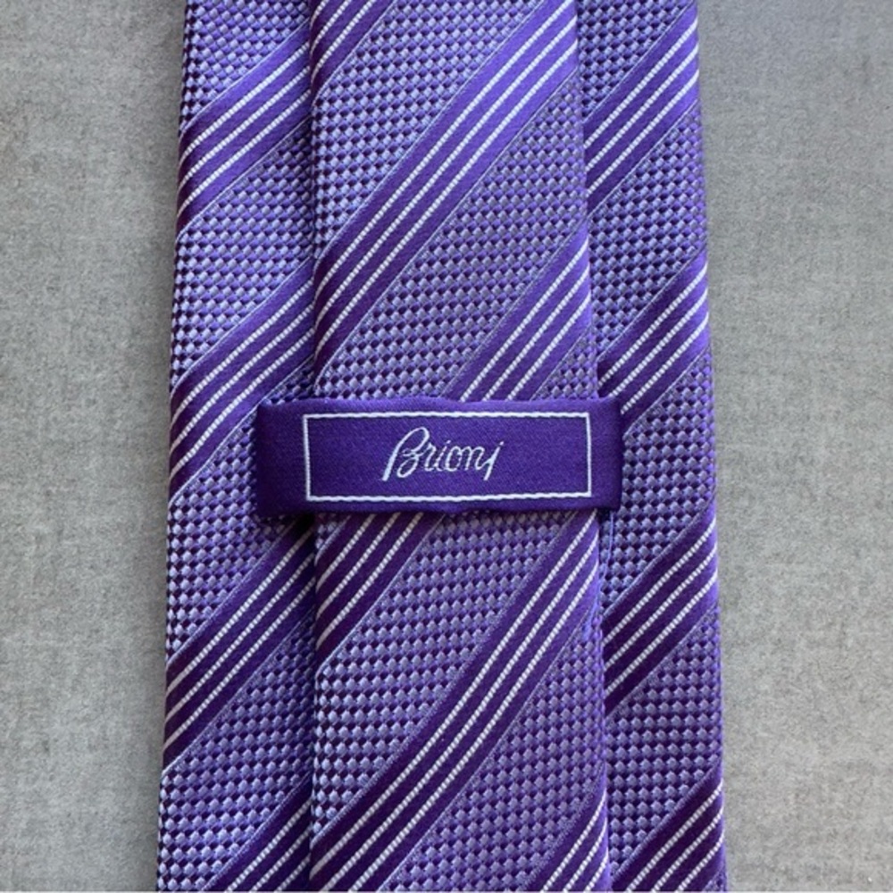 Brioni Purple & White Striped Silk Tie